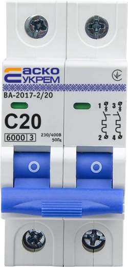 Модульний автоматичний вимикач Аско-Укрем ВА-2017/C 2р 20А (A0010170013) - 2