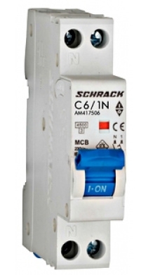 Защитный выключатель 6А 1P+N 4,5кА х-ка С, Schrack - 1