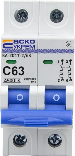 Модульний автоматичний вимикач Аско-Укрем ВА-2017/C 2р 63А (A0010170018) - 2