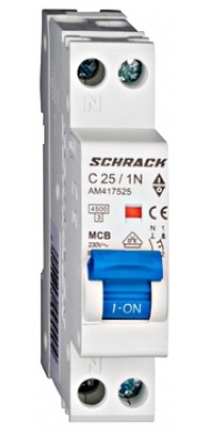 Автоматичний вимикач 25А 1P+N 4,5кА х-ка, Schrack - 1
