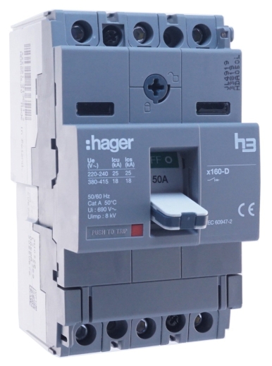 Автомат електроживлення Hager x160, In=50А, 3п, 18kA - 2