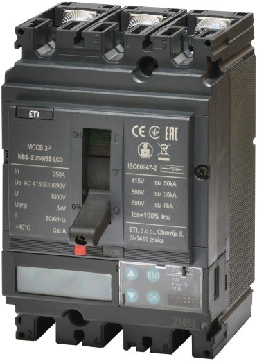 Корпусний автоматичний вимикач ETI NBS-E 100/3S LCD 3P 100A 50кА (4673049) - 1