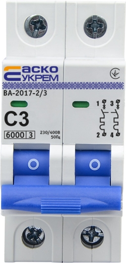 Модульний автоматичний вимикач Аско-Укрем ВА-2017/C 2р 3А (A0010170035) - 2