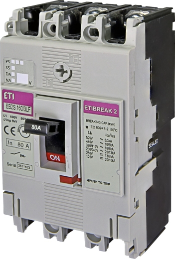 Автоматичний вимикач ETI 004671808 EB2S 160/3LF 80А 3P (16kA фіксовані налаштування) - 1