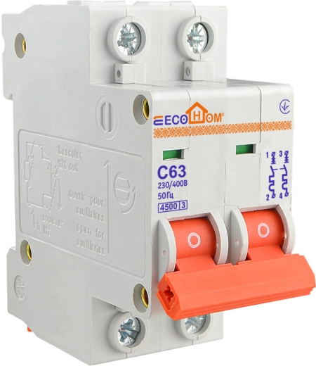 Автоматичний вимикач ECOHOME ECO 2p 63A С (ECO010020009) - 1