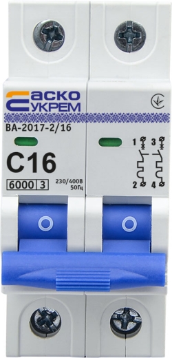 Модульний автоматичний вимикач Аско-Укрем ВА-2017/C 2р 16А (A0010170012) - 2