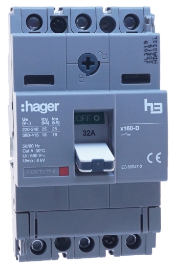 Електро-автомат Hager x160, In=32А, 3п, 18kA - 2