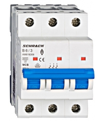 Автомат електроживлення 6А 3P 6ка х-ка B, Schrack - 1