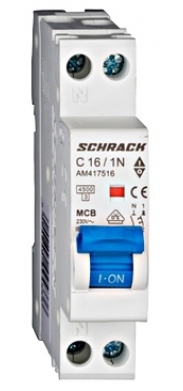 Автоматический выключатель 16А 1P+N 4,5кА х-ка С, Schrack - 1