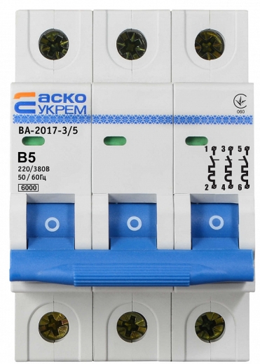 Модульний автоматичний вимикач Аско-Укрем ВА-2017/B 3р 5А (A0010170062) - 2