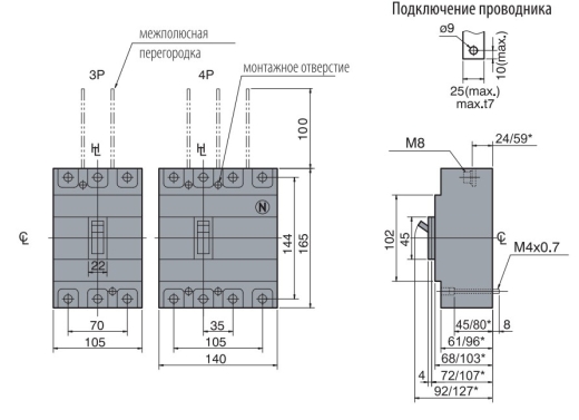 Автоматичний вимикач ETI 004671354 EB2 250/3LE 250A 3p (36kA) - 2