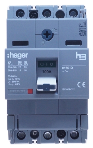 Автомат Hager x160, In=100А, 3п, 18kA - 2