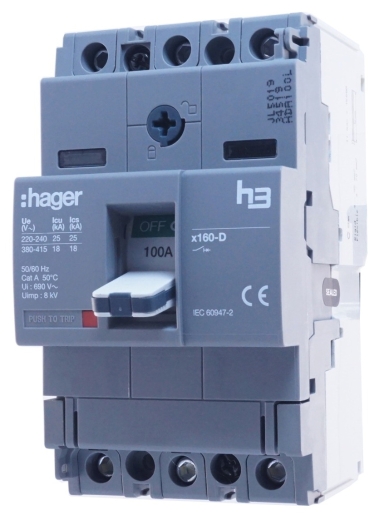 Автомат Hager x160, In=100А, 3п, 18kA - 4