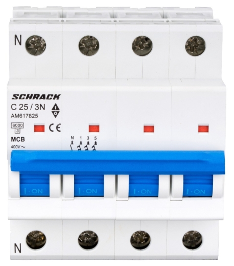 Автоматический выключатель Schrack AM617825 6кА 25А 3P+N х-ка C - 1
