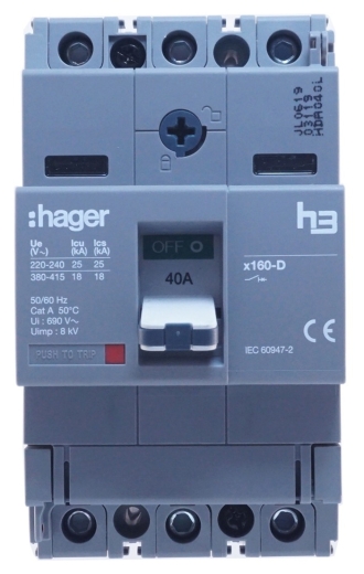 Автоматический выключатель Hager x160, In=40А, 3п, 18kA - 3
