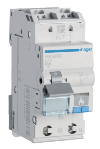 Автоматичний вимикач Hager ARC960D з дуговим захистом AFDD 6кА C 10A 1P+N - 1