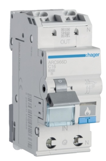 Автоматичний вимикач Hager ARC966D з дуговим захистом AFDD 6кА C 16A 1P+N - 1