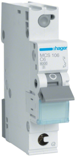 Автоматичний вимикач Hager MCS106 QC 6кА C 6A 1P - 1