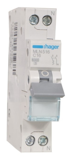 Автоматичний вимикач Hager MLN516 6кА C 16A 1P+N - 1