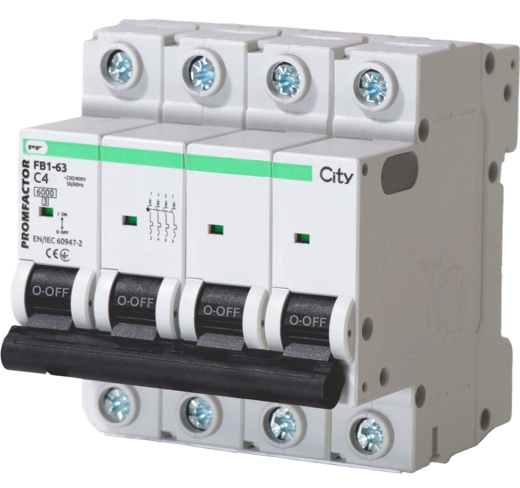 Автомат електроживлення Promfactor CITY FB1-63 4P C 4A 6кА (FB1CI4004) - 1