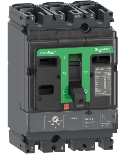 Автоматический выключатель Schneider Electric C16F3TM160 COMPACT NSX160F 36kA 3P3D 160A с расцепителем TMD AC - 1