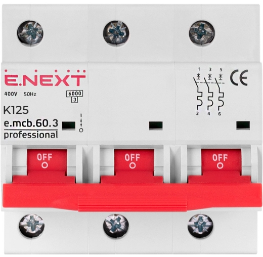 Модульный автоматический выключатель E.Next e.mcb.pro.60.3.K 3р 125А K (p0430008) - 2