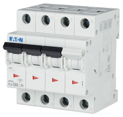Автоматичний вимикач Eaton (Moeller) PL6-C63/3N (106916) - 1