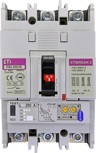 Автоматический выключатель ETI 004671303 EB2 250/3E 160А 3р (70кА) - 1