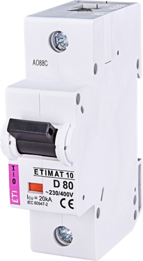 Автоматический выключатель ETI 002151731 ETIMAT 10 1p D 80А (20 kA) - 1