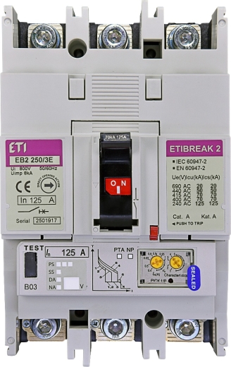 Автоматичний вимикач ETI 004671302 EB2 250/3E 125А 3р (70кА) - 1