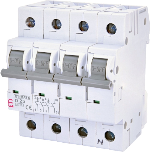 Автоматический выключатель ETI 002165518 ETIMAT 6 3p+N D 25А (6 kA) - 1