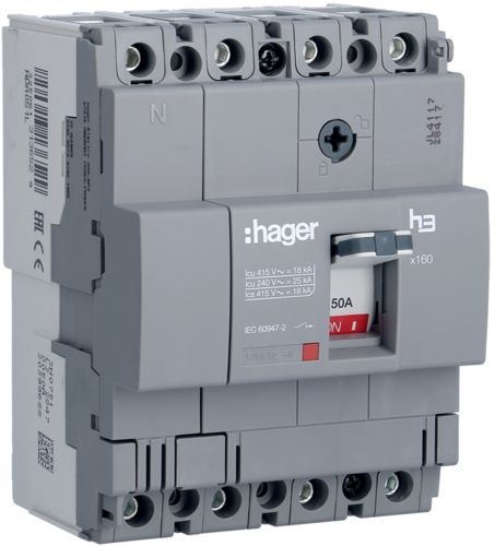 Автоматичний вимикач Hager HDA051L x160 In=50А 4P 18кА - 1
