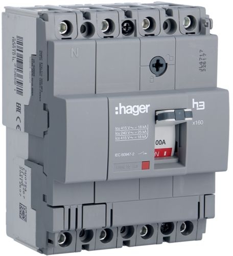 Автоматичний вимикач Hager HDA101L x160 In=100А 4P 18кА - 1