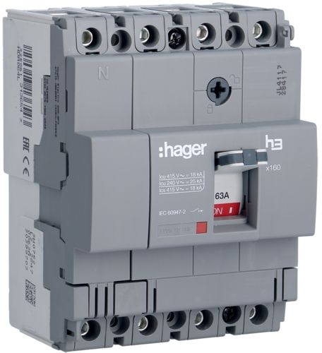 Автоматический выключатель Hager HDA064L x160 In=63А 4P 18кА - 1