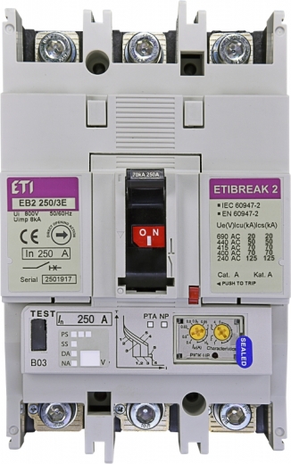Автоматичний вимикач ETI EB2 250/3E 3P 250A 70кА (4671304) - 1