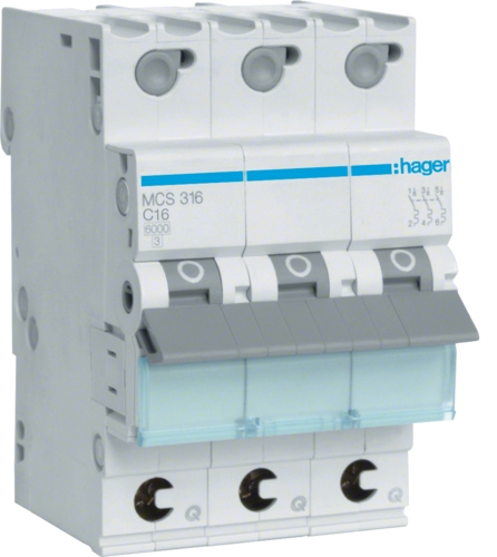 Автоматический выключатель Hager MCS316 QC 6кА C 16A 3P - 1