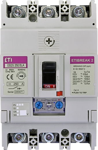 Автоматический выключатель ETI 004671907 EB2S 250/3SA 200A (25kA (0.63-1)In/(6-13)In) 3P - 1