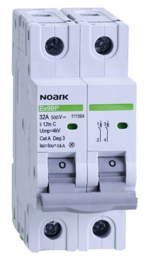 Автоматичний вимикач NOARK Ex9BP 6кА для PV C 63A 500В DC 2P (111567) - 1