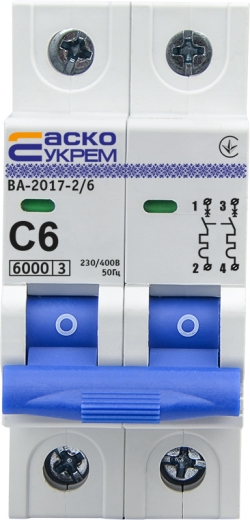 Модульний автоматичний вимикач Аско-Укрем ВА-2017/C 2р 6А (A0010170010) - 2
