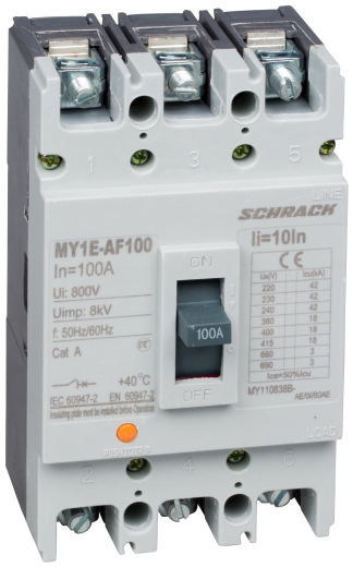 Автоматический выключатель в литом корпусе АF типа Schrack MY110838B 18кА 100А 3P - 1