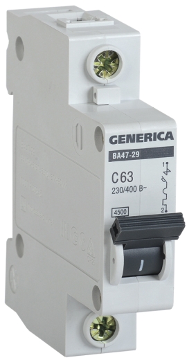 Автоматичний вимикач Generica MVA25-1-063-C ВА47-29 63А 4,5кА C - 1