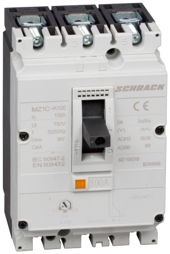 Автоматический выключатель в литом корпусе А типа Schrack MZ110431B 36кА 100А 3P - 1