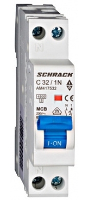 Автоматический выключатель 32А 1P+N 4,5кА х-ка С, Schrack - 1