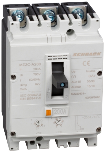 Автоматичний вимикач в литому корпусі типу Schrack MZ220431 36кА 200А 3P - 1