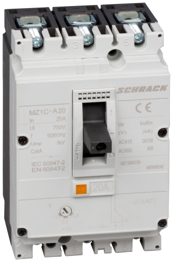 Автоматичний вимикач в литому корпусі типу Schrack MZ120431B 36кА 20А 3P - 1