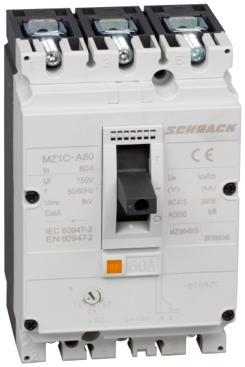 Автоматичний вимикач в литому корпусі типу Schrack MZ180431B 36кА 80А 3P - 1