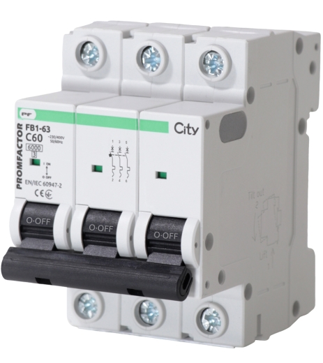 Автомат захисту мережі Promfactor CITY FB1-63 3P C 60A 6кА (FB1CI3060) - 1