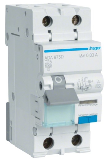 Диф автомат Hager ADA975D C 25A 1P+N 6кА 30мА - 1