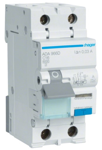 Диф автомат Hager ADA966D C 16A 1P+N 6кА 30мА - 1