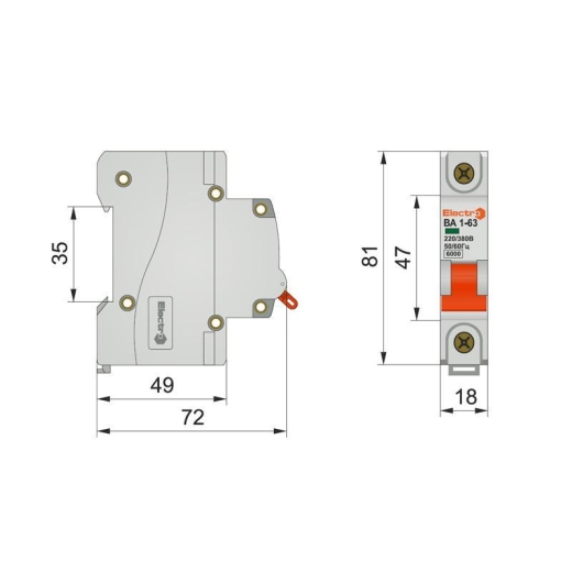 Автоматичний вимикач ElectrO 60VA63C1025 ВА1-63 1P 25А 6кА C - 3